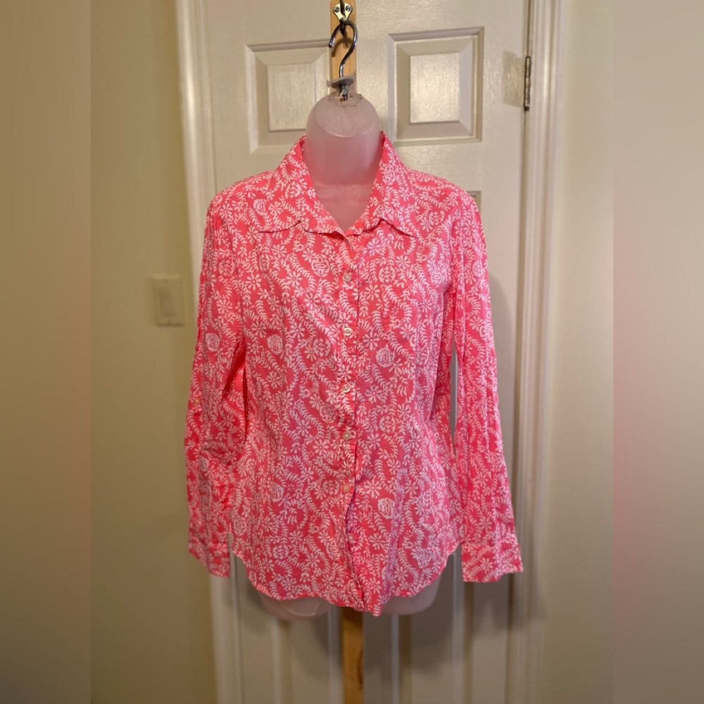 NWOT Tradition Country Collection - Pink & white floral pattern shirt, Size: 14